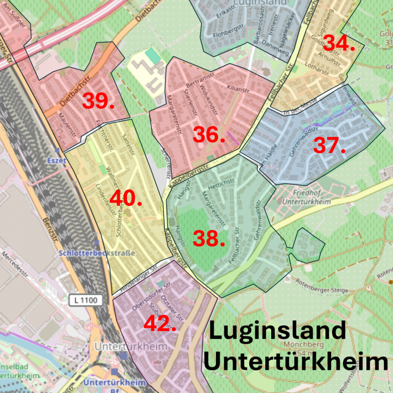 Untertürkheim und Luginsland Verteilergebiete